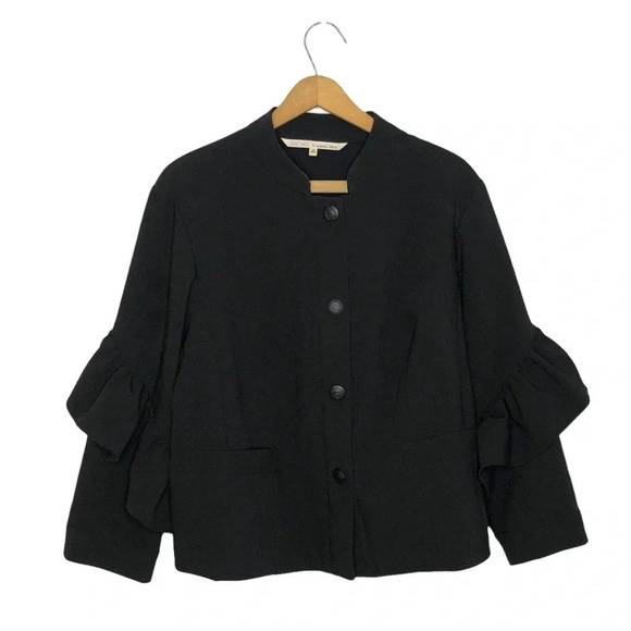Rachel Roy Black Ruffle Sleeve Boxy Goth Button Down Jacket - Picture 3 of 11